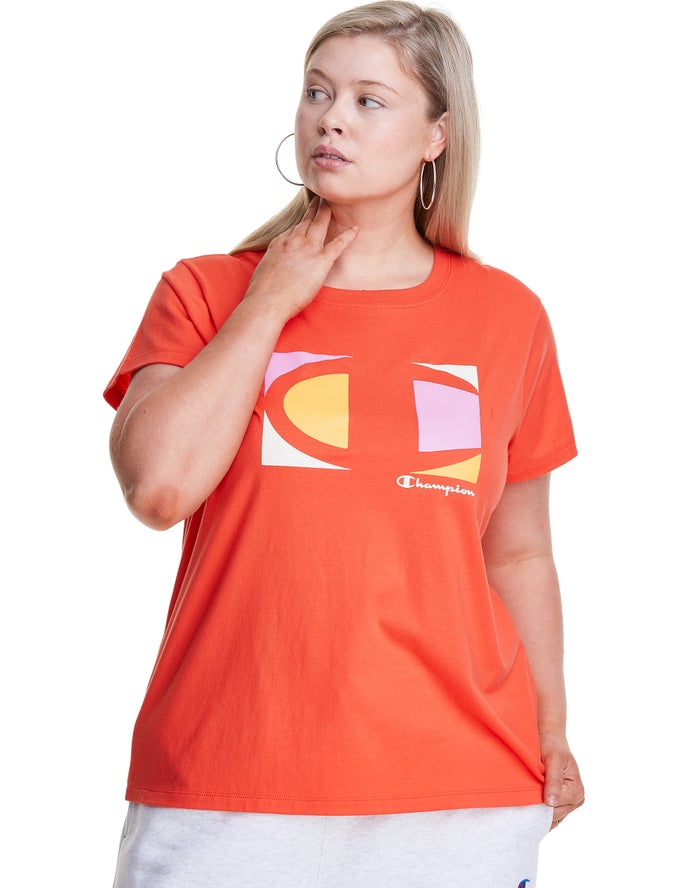 Champion Plus Classic Embroidered C Logo T-Shirt Dames - Oranje - Belgie 2739OQXDT